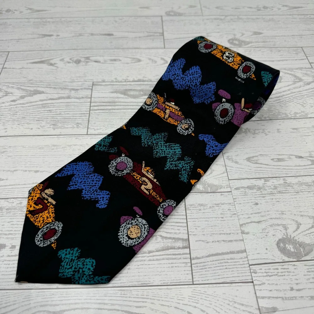 Save the Children Necktie Mens Black Race Cars Print Silk‎ Blend Neckwear